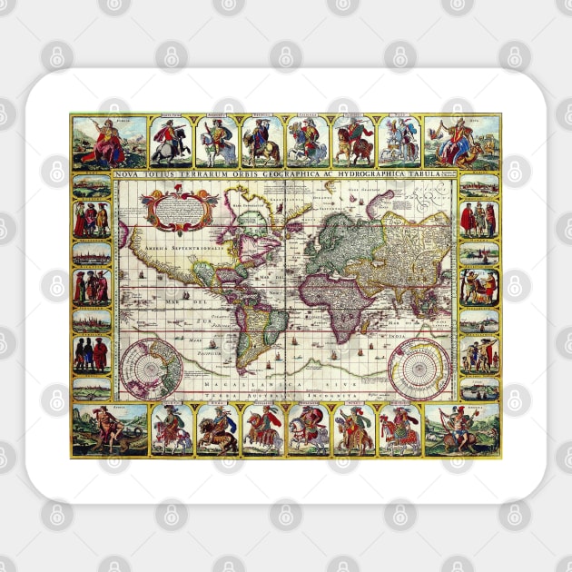 Claes Jansz Visscher - Map of the World 1652 -  Ancient Worlds Sticker by Culturio